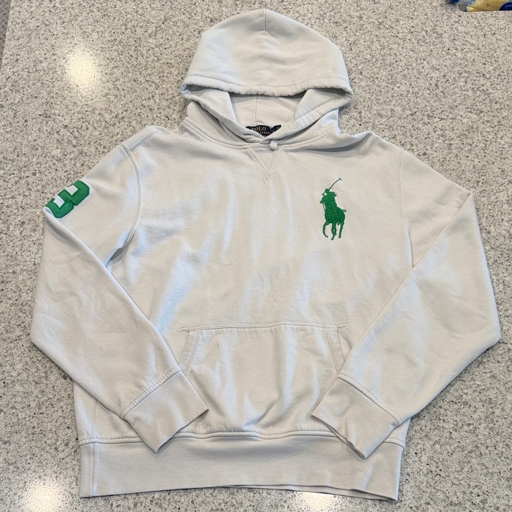 Polo Ralph Lauren White Hoodie Green Big Pony Logo Mens Large